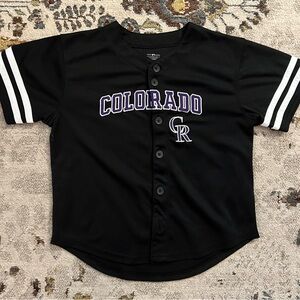 Colorado Rockies Kids Black Button-Up Jersey with White Sleeve Stripes